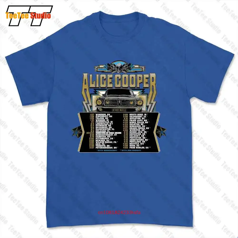 Горячая футболка с концертом Alice Cooper And Ace Frehley Detroit Muscle 2022 E0ZJ