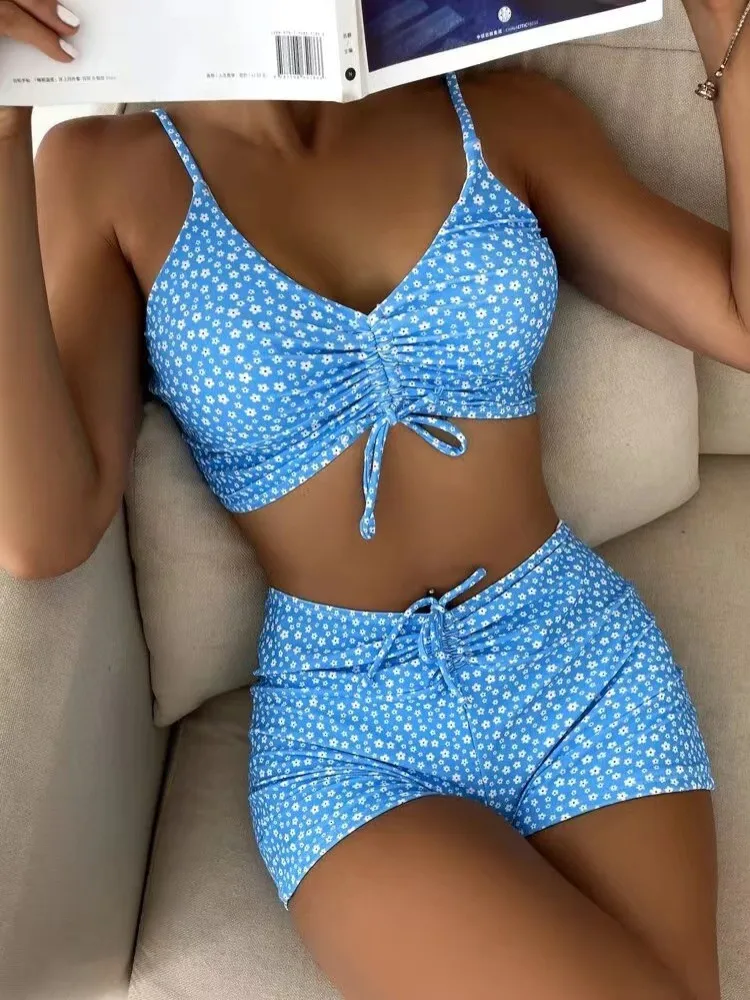 

Stars and Floral Print High-Waisted Bikini Sets Swimsuit Women Sexy Bow-knot Two Pieces Swimwear 2023 Mujer Beach Bathing Suits
