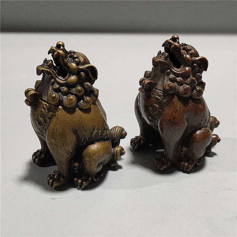 

1pc 2 Styles Yellow Copper Vivid Lion Retro Fengshui Collective Wealth Home/Office Putting Ornaments