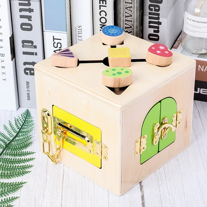 Kids Wooden Toys Unlock Building Block Lock Box Educational Unlocking For Children Basic Life Skill Toy