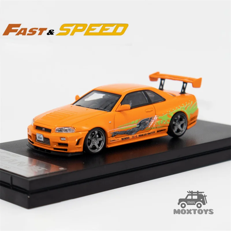 

Fast Speed FS 1:64 Skyline GT-R R34 Z-Tune High Wing FNF Amber Orange limited999 Diecast Model Car