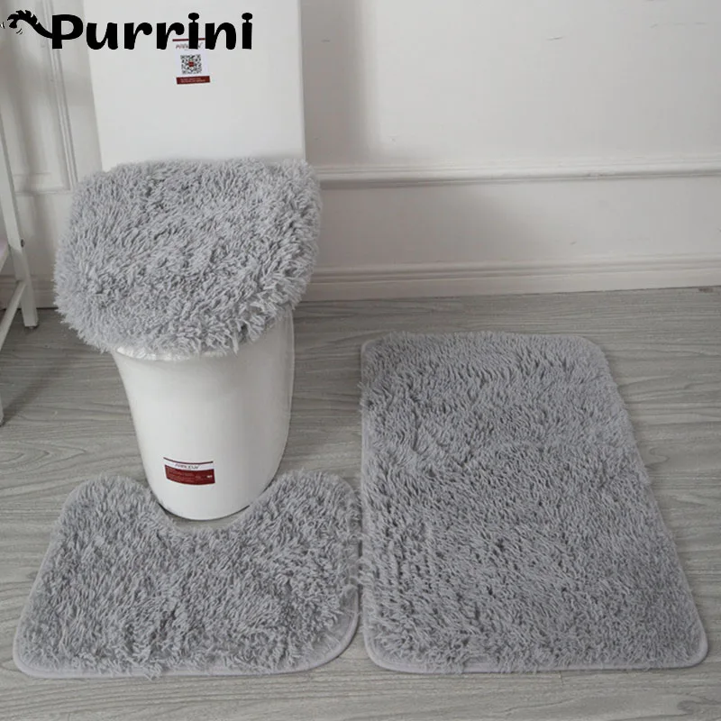 

Современный однотонный комбинированный напольный коврик в минималистическом стиле из трех предметов для ванной и туалета