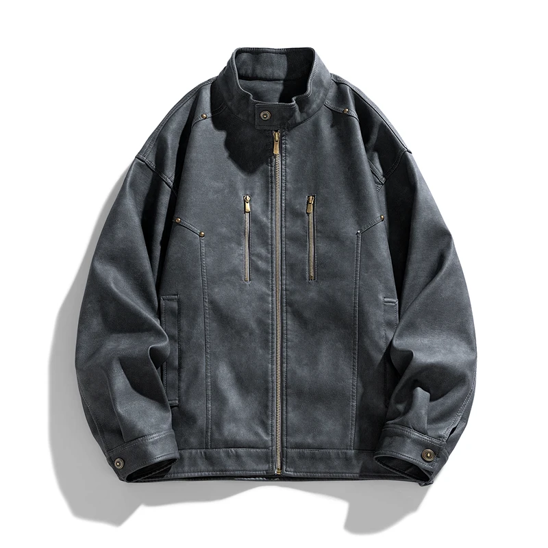 Мужская бейсбольная куртка из ПУ кожи на молнии