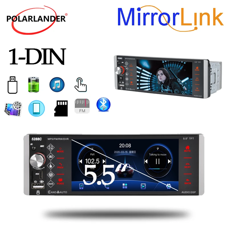 

5.5 Inch Car Radio MP5 1Din IPS screen Mobile Internet AI Intelligent Voice FM Function Car Multimedia Player Support Bluetooth