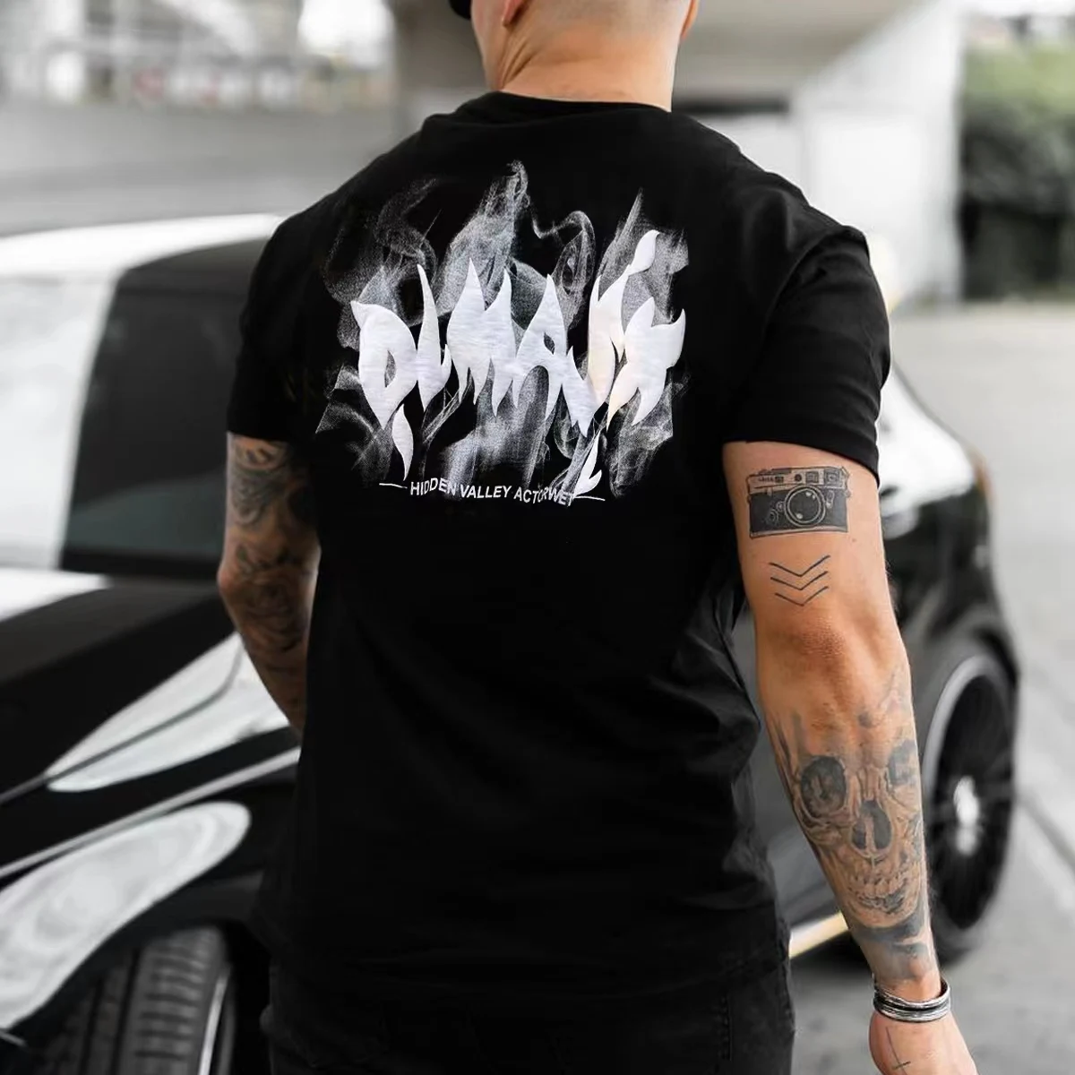 2022 Summer Street Style White Fire Print Short Sleeve Mens T-shirts Casual Tops Tees