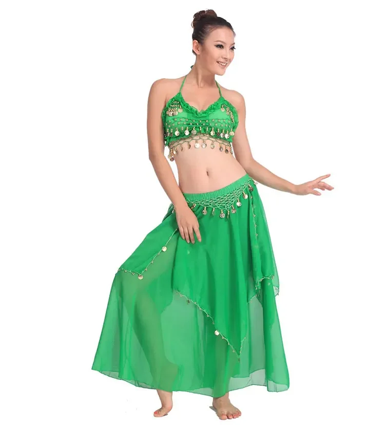 Фото Костюм для восточных танцев Belly Dancing Stage Performance, комплект из 2 предметов: топ-рубашка + юбка, белый цвет №3