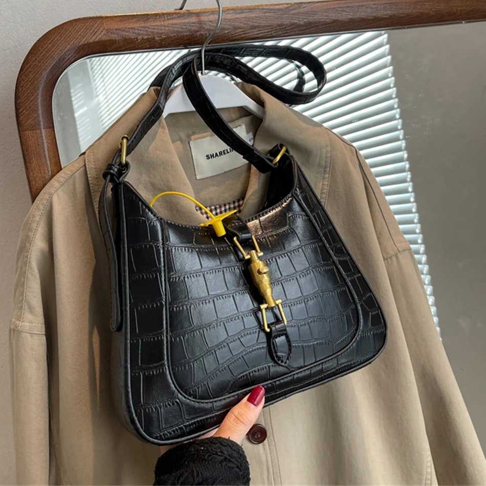 

Classic Shoulder Bags for Women Stone Pattern High Quality PU Leather Crossbody Bag Luxury Brand Crocodile Pattern Handbags New