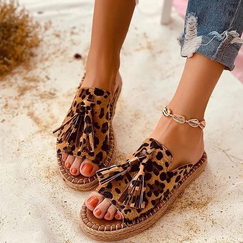 

Flat Sandals Woman Espadrilles Luxury Brand Slides Holiday Tassel Handmade Female Slippers Designer Summer Shoes 2022