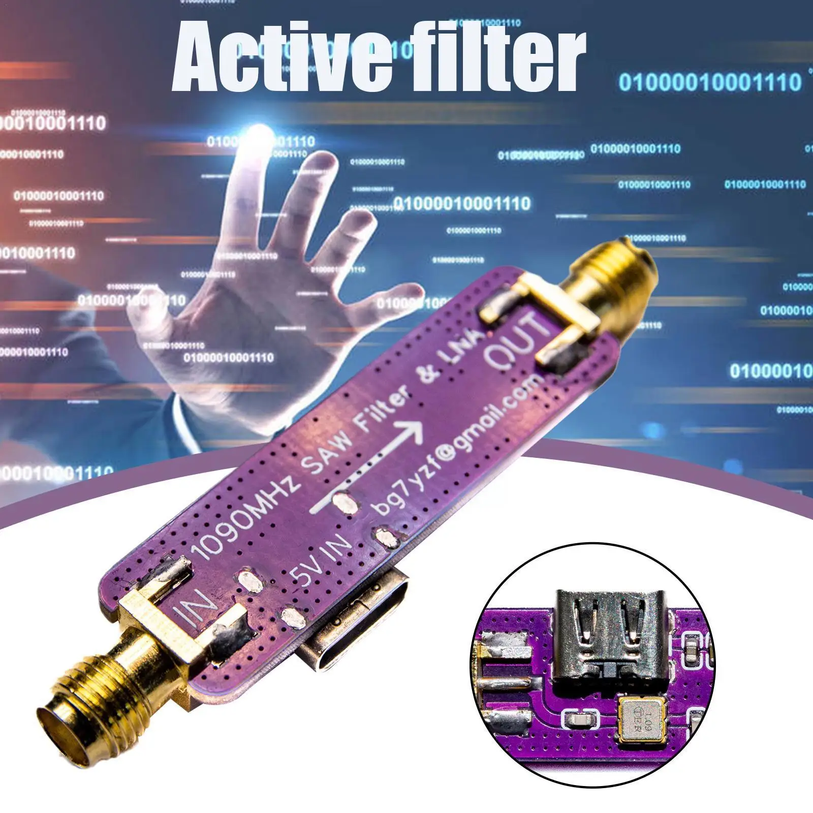

1090MHz 1.09GHz ADS-B Active SAW Filter &LNA 5V Power Supply