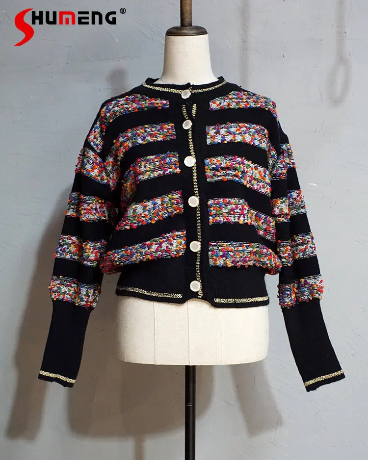 

Женский трикотажный кардиган в стиле ретро, элегантный короткий свитер с золотистой нитью, весна 2023