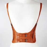2022 brand new women vintage faux leather underbust corset crop top solid color adjustable vest waist belt double buckle cincher