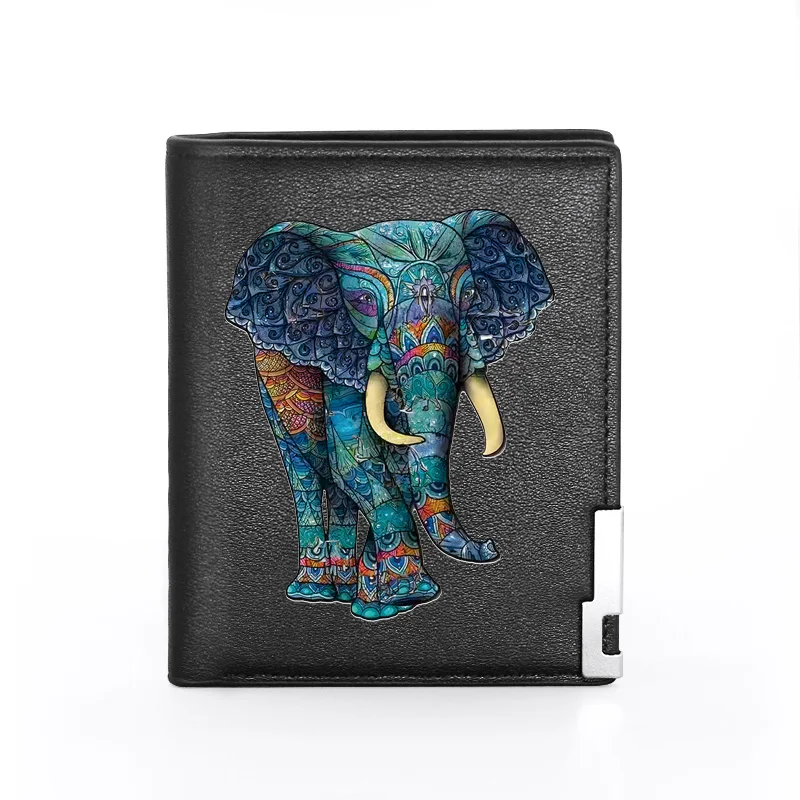 

Mysterious Ethnic Elephant Printing Leather Wallet Men Women Billfold Slim Credit Card/ID Holders Short Purses