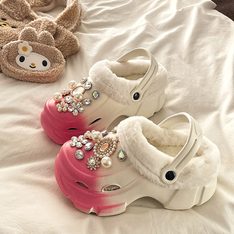 String Bead House Slippers Platform Glitter Slides Shoes Cover Toe Slipers Women Jelly 2024 Crystal Stri