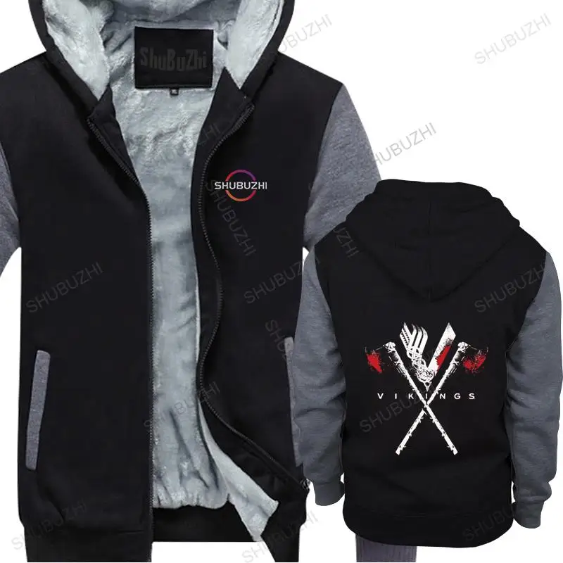 

homme winter fleece hoody zipper Vikings Axe To Grind thick hoodies Design Fashion Casual Fitness Tops man warm hooded coat