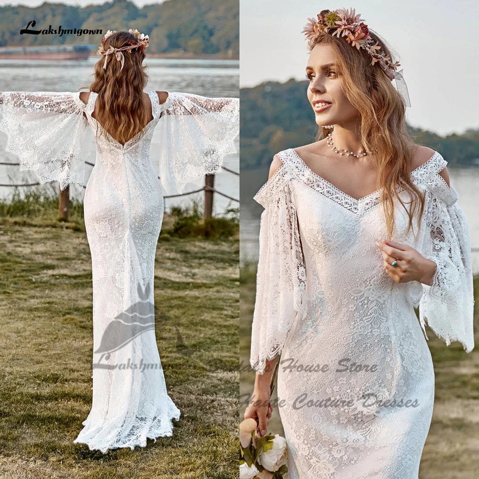 

Lakshmigown, простое кружевное женское платье с юбкой-годе, стиль 2023, сексуальные свадебные платья для невесты, женское платье с рукавом до локтя