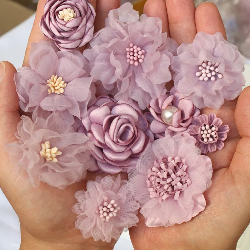 

10 шт./лот фиолетовая Смешанная шифоновая ткань ручной работы имитация цветов для свадебного платья шляпы украшения обуви DIY аксессуары