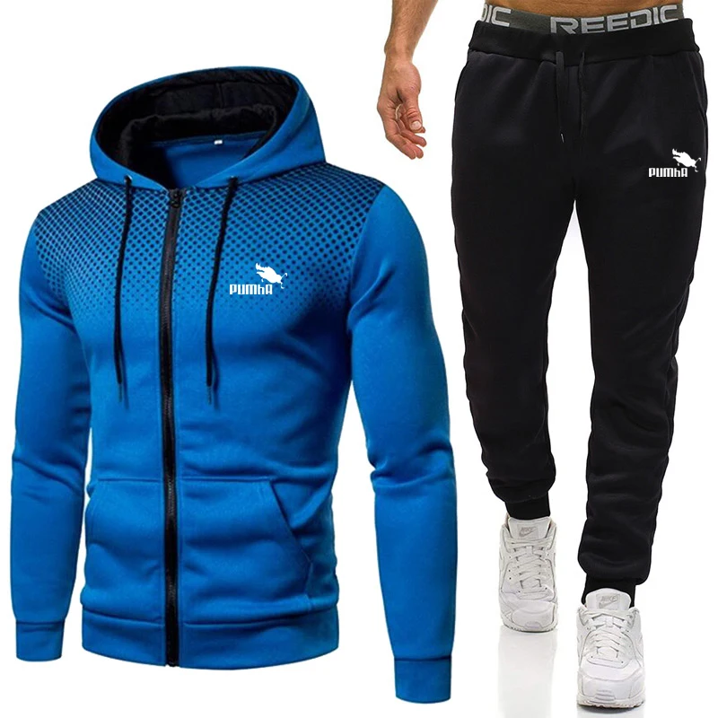 New Winter Men's Clothing 2 Pieces Sets Printing Hoodie Set Fleece Zipper Sweatshirt Casual Sport Sweatpants Men Tracksuits 2022