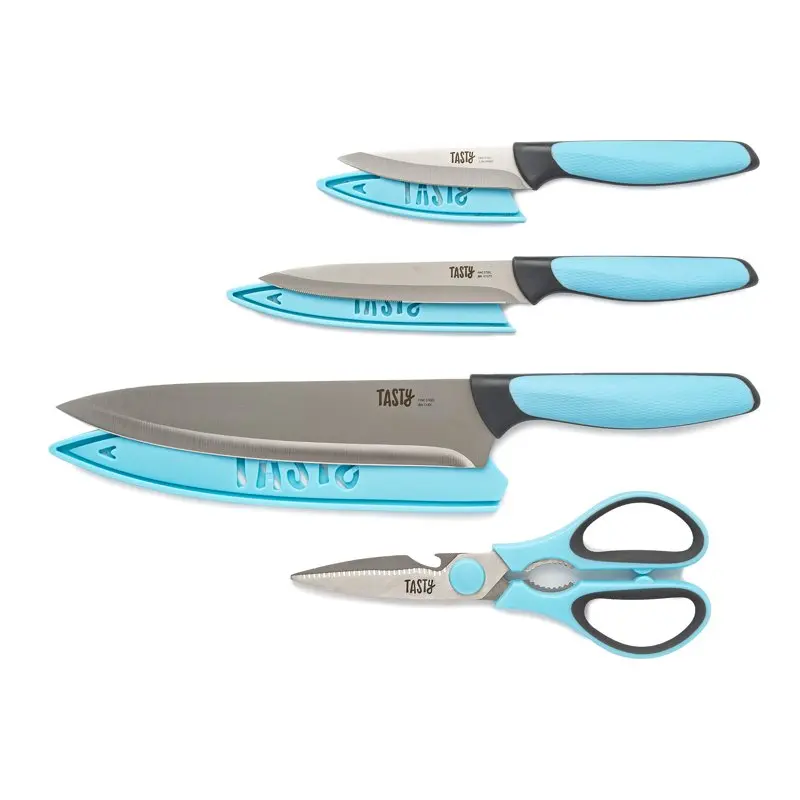 

Knife Set with Shears, Stainless Steel, Blue, 4 Piece