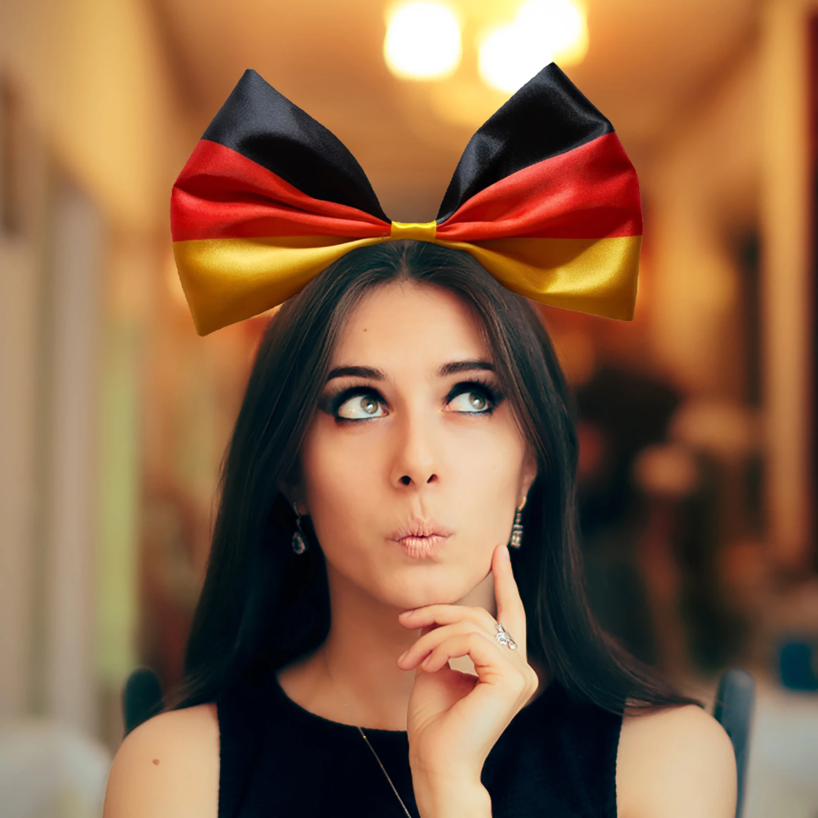 Наряд с немецким флагом: Бинты на голову для женщин. Классическое сочетание черного, красного и желтого цветов для патриотических аксессуаров волос на вечеринку.