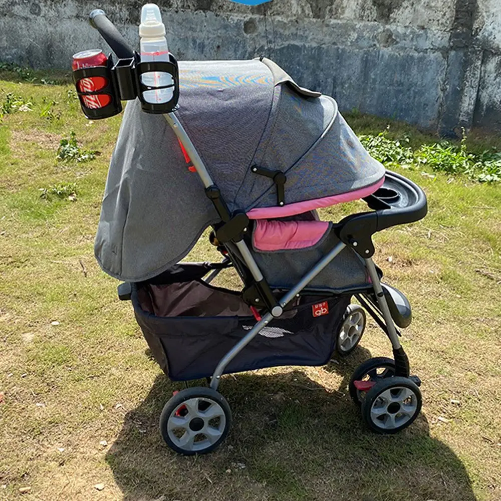 

2 Slot Black Practical Adjustable Stroller Accessory Baby Stroller Cup Holder Double Cup Holder Pram Bottle Holder