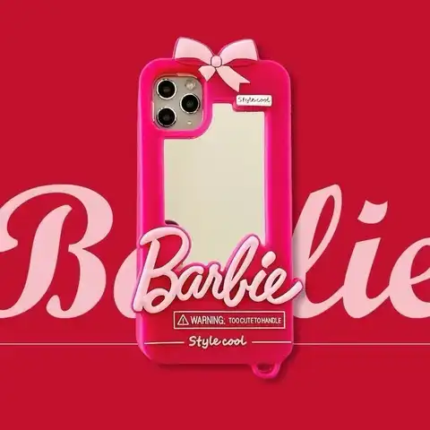 Милый розовый 3D-чехол Барби в стиле ретро, совместимый с Iphone, Силиконовая Резиновая Защитная гелевая задняя крышка с зеркалом для макияжа дл...