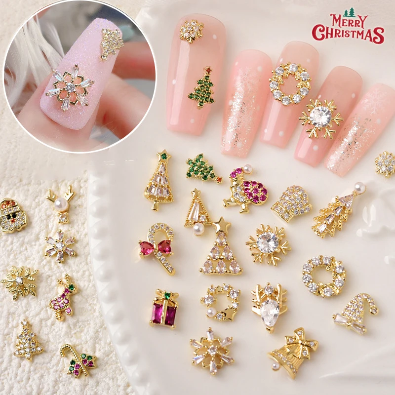 

Shiny Christmas Nail Art Charms Nail Luxury Decals Sparkle Zircon Snowflake Elk Gift Santa Claus Design Manicure Decoration