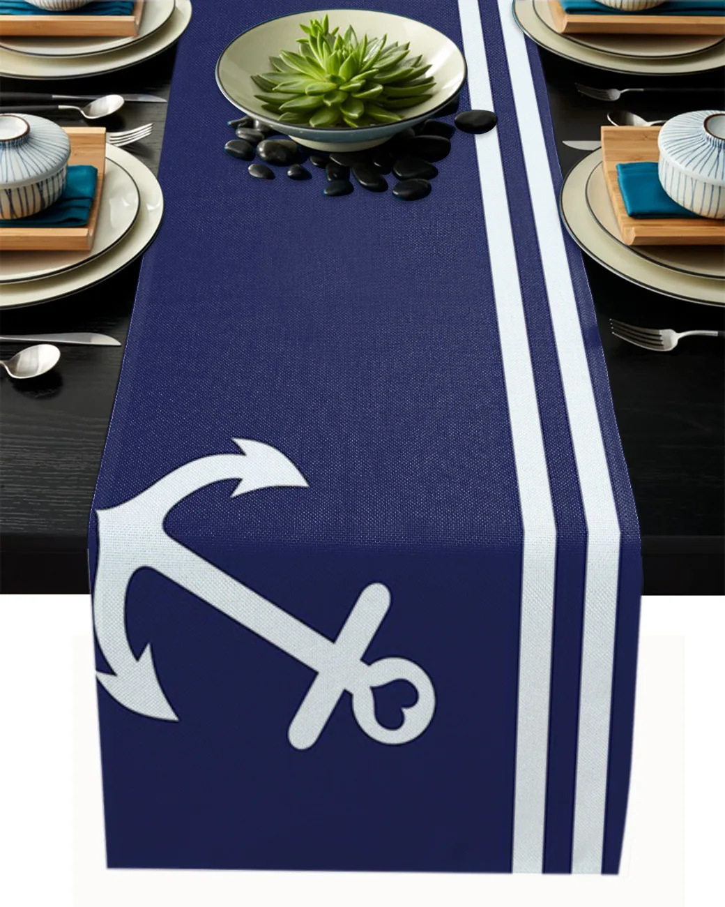 

Stripes Dark Blue Anchor Tablecloth Table Runner Decoration Home Decor Dinner Table Decoration Table Decor