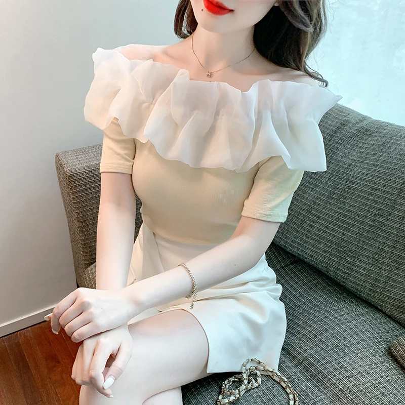 

Женская футболка Xuan с коротким рукавом, элегантная летняя футболка с коротким рукавом и тонкими плечами для выращивания морали