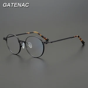Vintage Pure Titanium Glasses Frame Men Round Luxury Optical Myopia Prescription Eyeglasses Frame Wo