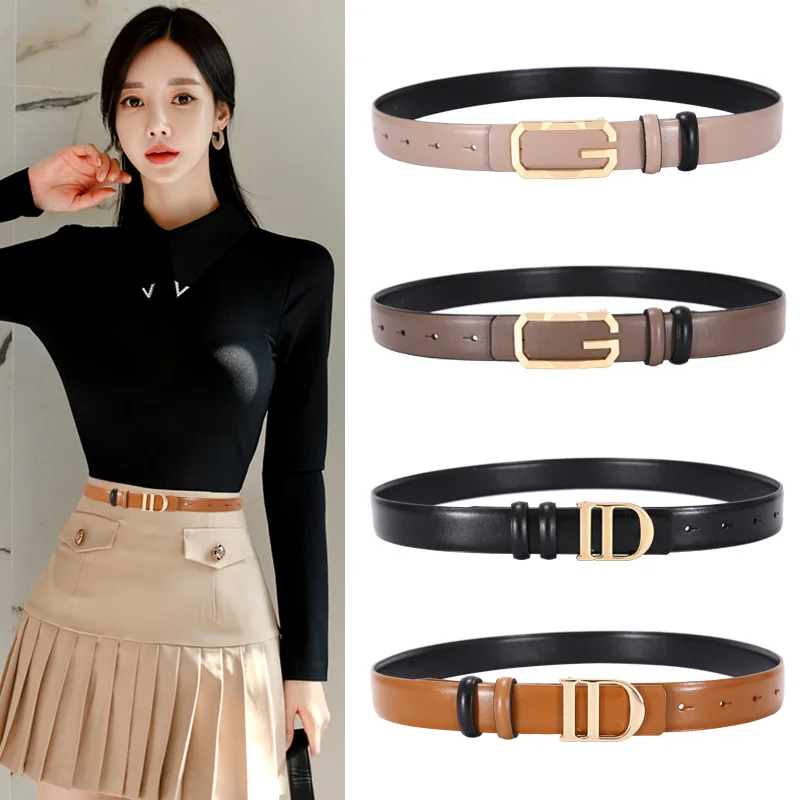 

New Women Belt Luxury DesignerGenuine Leather Belts Top Quality Smooth Buckle Clothes Jeans Fashion Matching Belt Waistband