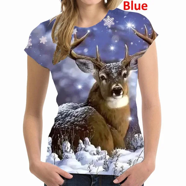 

BIANYILONG brand summer T-shirt women's cool fashion personality 3d deer pattern printing casual round neck short sleeves