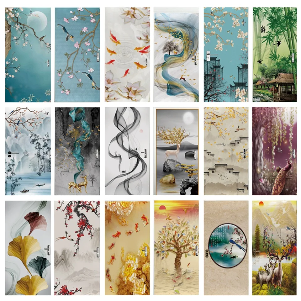 

Branches Bird Flowers Wallpaper On The Door Self-Adhesive Vinyl Wall Sticker For Bedroom Chinese Style Ink Painting Poster Mural