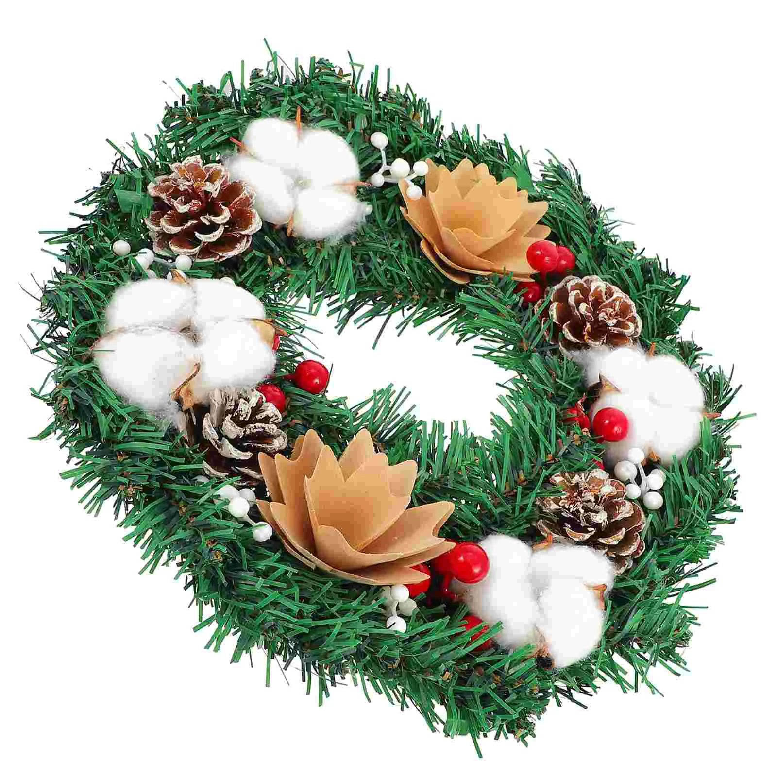 

1Pc Christmas Vine Circle Simulation Cotton Pine Cone Decoration Wreath