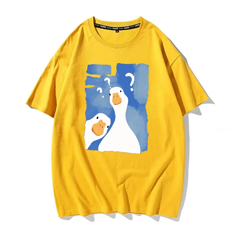 

Футболка мужская с принтом двух спутанных уток, модная смешная тенниска в стиле хип-хоп, хлопковая майка унисекс с коротким рукавом, лето