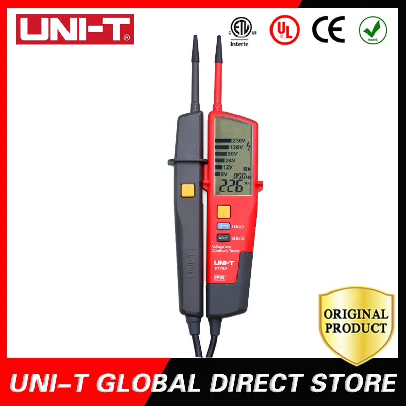 UNI-T Digital Voltmeter  690V AC DC Voltage Meter Metal Detector Waterproof Test Pen UT18D Full LCD Display RCD Test Auto Range