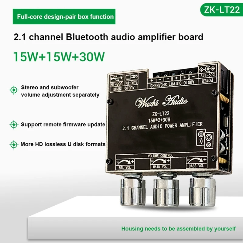 

ZK-LT22 2.1 Channel Bluetooth 5.1 Amplifier Board 15W+15W+30W Stereo Subwoofer TWS True Wireless Audio Board DC9-24V