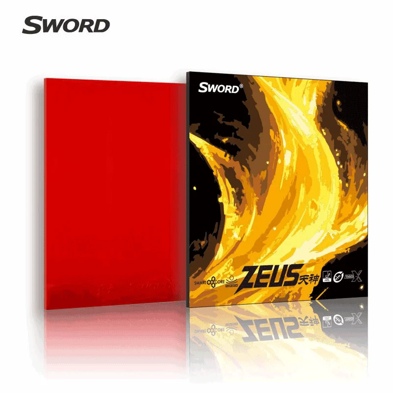 Накладка для настольного тенниса Sword Zeus, полулипкая, атакующая, с обратными шипами, MAX 44 ° 46 °   Жесткая чернаякрасная губка, желтая (art.: 3920db5bfb27c) - 3920db5bfb27c