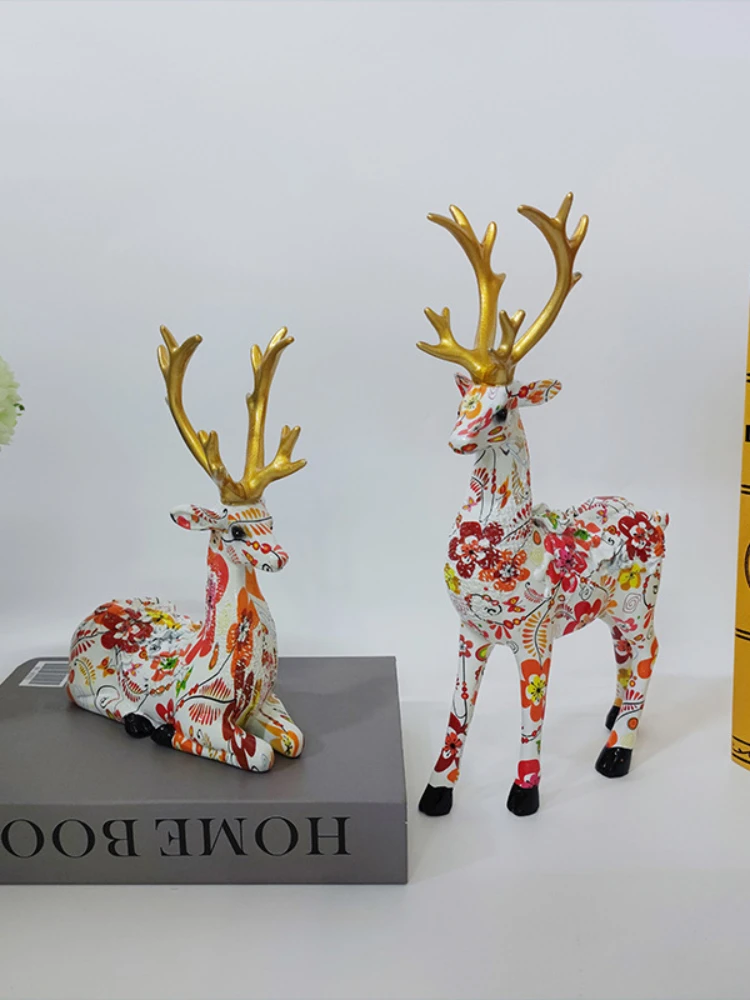 

Креативная окрашенная красочная скульптура оленя, декор в скандинавском стиле, современный дом, гостиная, стол, граффити, двойной олень, укр...