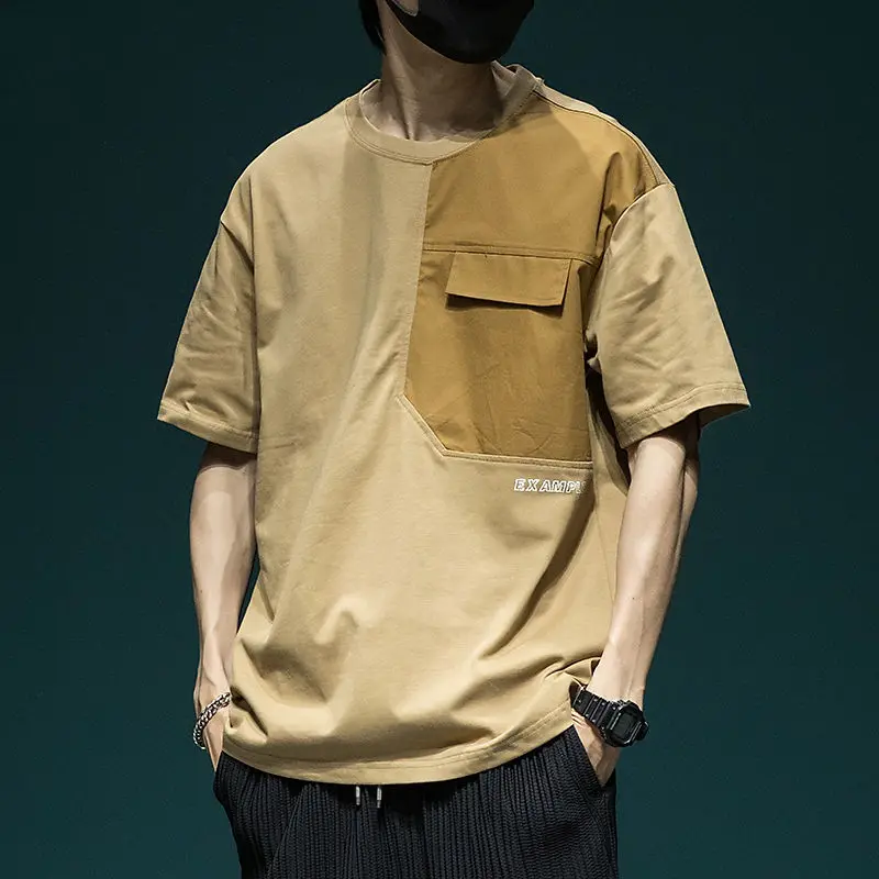 

Retro Personality Short-sleeved T-shirt Men's Summer British Style Large Size Loose Temperament Tooling Half-sleeve Top