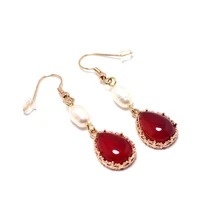 chain earringsrose gold plated brass hoop 50mm ruby stone droppearl ball earringsdangle earrings 1 pair