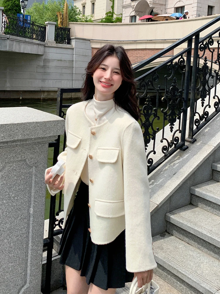 Осень-зима 2024 новое белое однобортное корейское изящное двустороннее