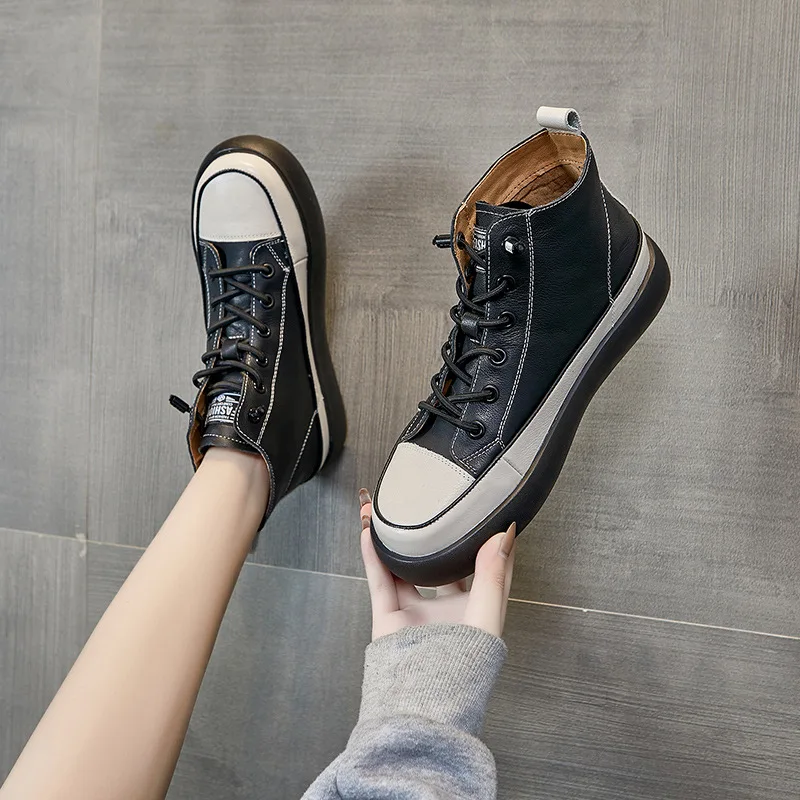 

First layer cowhide autumn and winter plus velvet women's hot short boots 2022 new flat single shoes a pedal casual white shoes