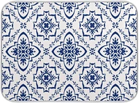 blue floral plaid dish drying mat 18x24 inch moroccan spanish tile dry dishes pads microfiber protector for kitchen countertops