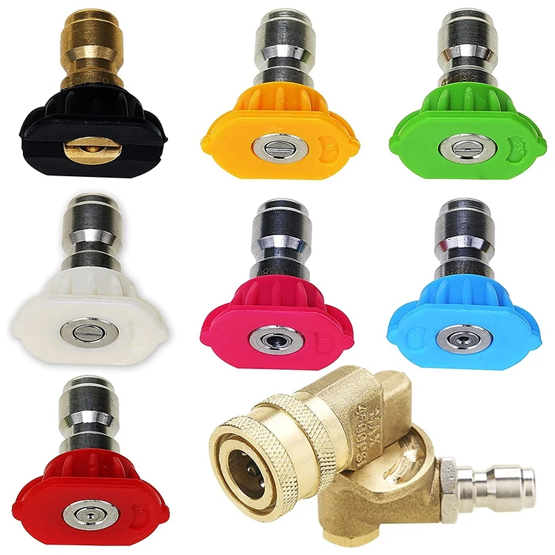 

Fashionpressure Washer Accessories Kit, 7 Power Washer Nozzle Tips, Quick Connecting Pivoting Coupler, 1/4 Inch, 8-Pack