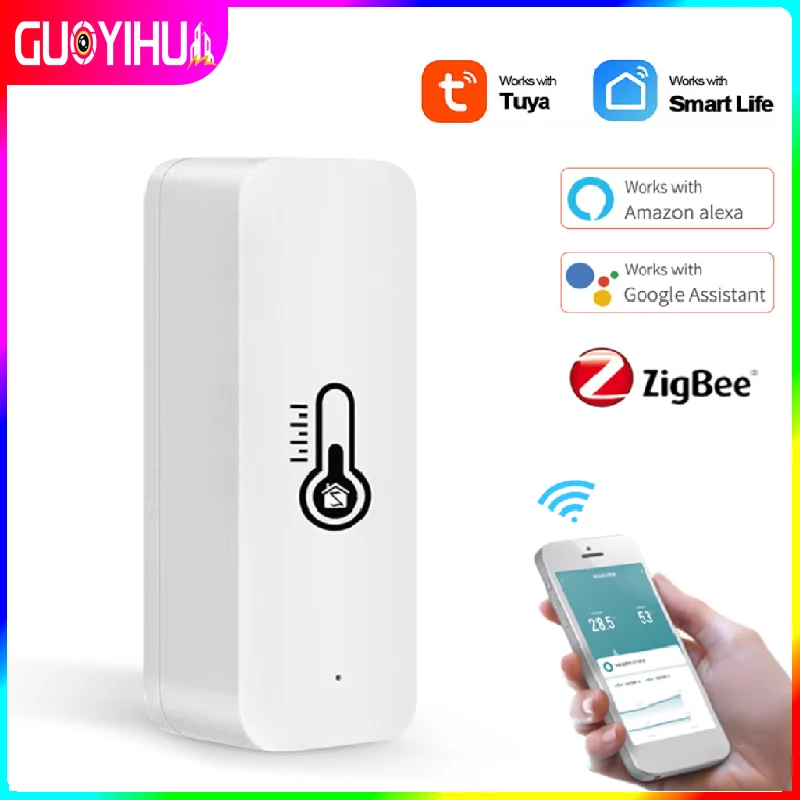 

Смарт-датчик температуры и влажности GUOYIHUA Tuya Smart zigbee3.0, работает с приложением для мониторинга в режиме реального времени с ALexa Google