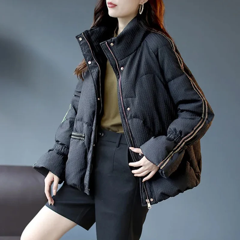 

New Women's Quilted Jacket Thick Stand-up Collar Cotton Clothing Winter Warm Down Cotton Coat Female Casual Parka Overcoat Black