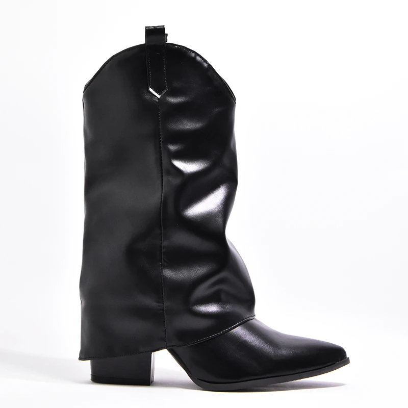 BUSY GRIL 2022 black square root straight trousers boots size 43 pointed toe knight british style calf boots