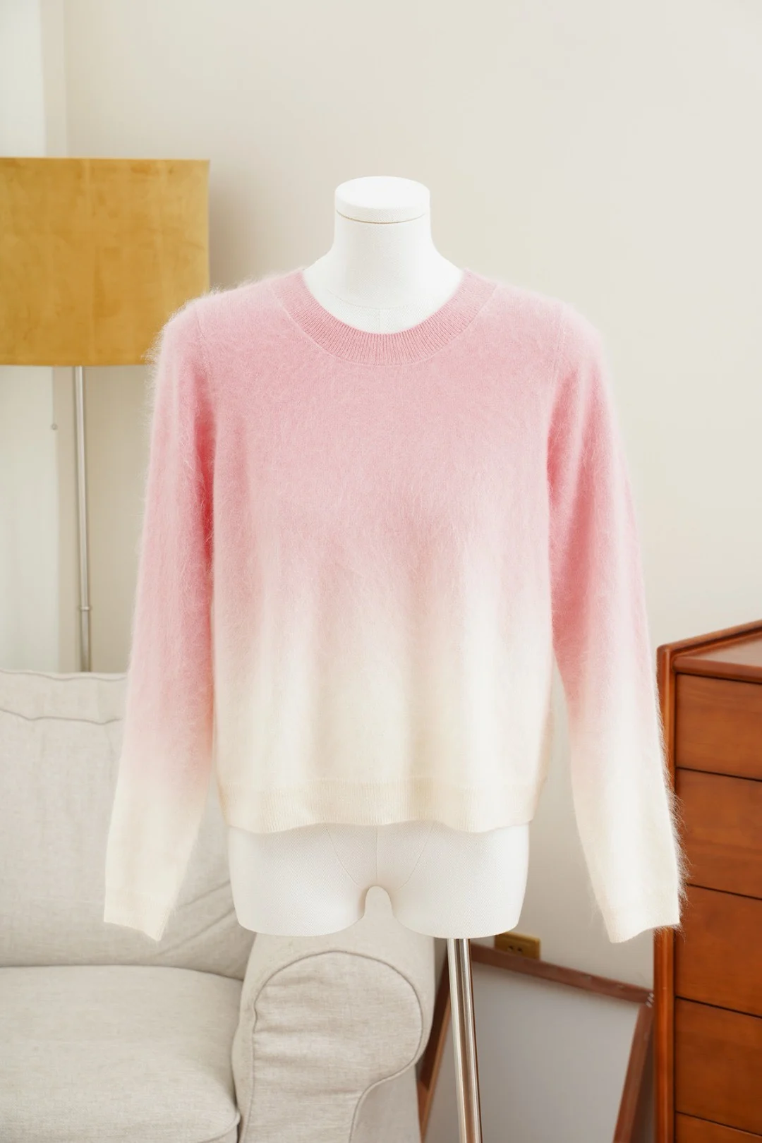 Nanyou 2024 новый осенне-зимний розовый флисовый тканый свитер с длинными рукавами и