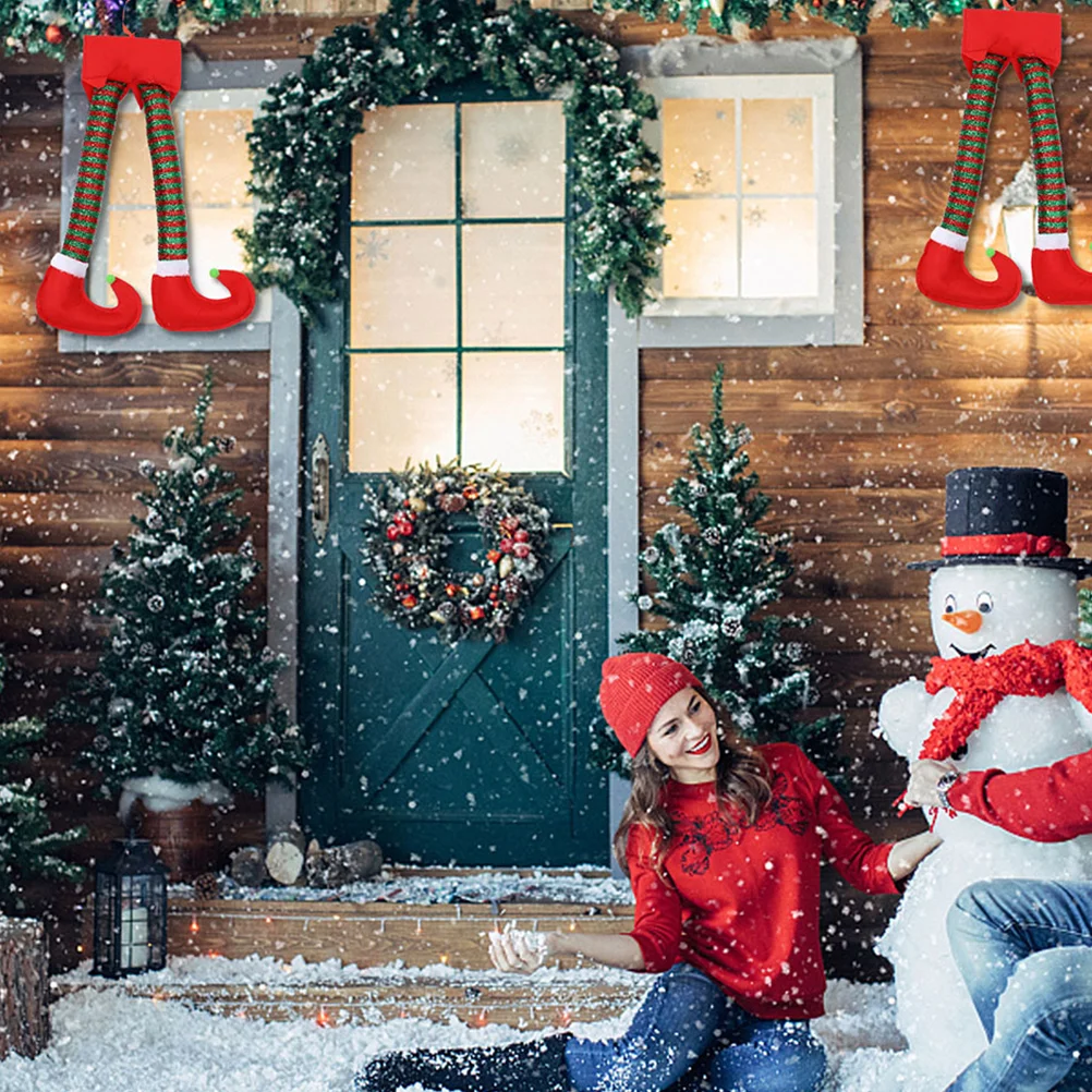 

2 Pcs Christmas Elf Legs Tree Decoration Xmas Hanging Decorations Cloth Stuffed