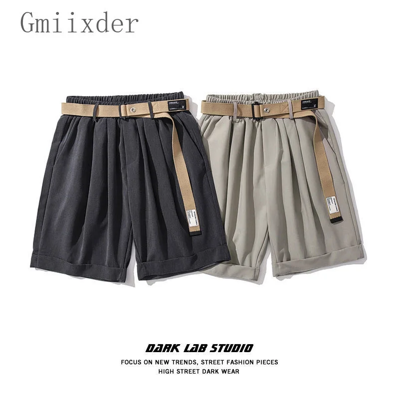 

(Free Belt) Casual Safari Shorts Men's Loose Straight Summer Simple Trend Half Pants Women Japan Preppy Urban Streetwear